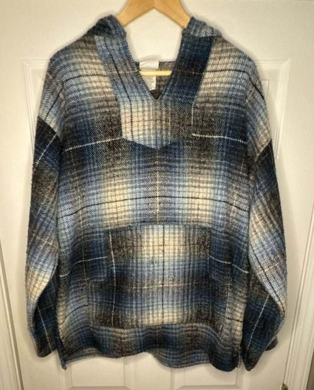 Senor Lopez Blue Plaid Baja Hoodie Pullover Large